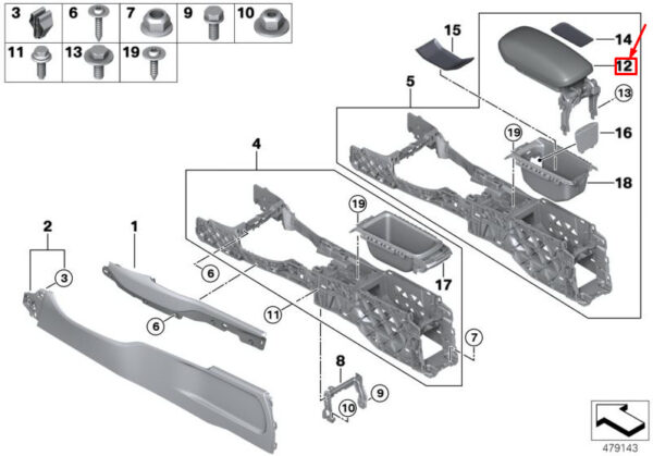 51166834794 - MINI CLUBMAN F54 ARMREST CENTER CONSOLE 6834794 51166834794 NEW GENUINE