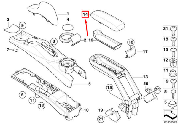 51166954297 - MINI CONVERTIBLE R52 ARMREST COVER CENTER CONSOLE 51166954297 NEW GENUINE