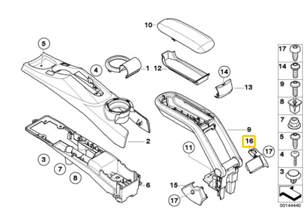 51166955012 - New Genuine MINI R52 Convertible Center Armrest Right Cover Trim 6955012 OEM
