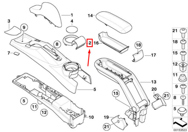 51166958355 - NEW MINI R50 R52 R53 REAR TRIM RING SILVER ARMREST CUP HOLDER 6958355