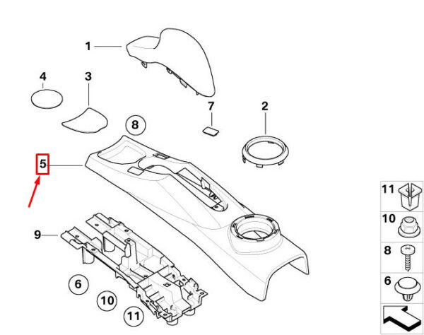 51166958573 - MINI CONVERTIBLE R52 CENTRE CONSOLE HANDBRAKE TRIM 51166958573 NEW GENUINE