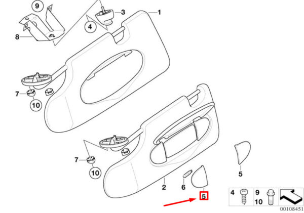 51167064715 - OEM MINI COOPER R50, R53 LEFT SUN VISOR LIGHT LENS 7064715 51167064715 GENUINE