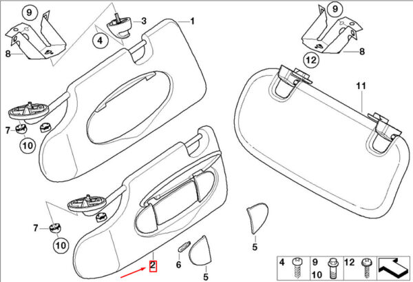 51167129586 - MINI COOPER R50, R53 RIGHT SIDE SUN VISOR 7129586 51167129586 NEW GENUINE
