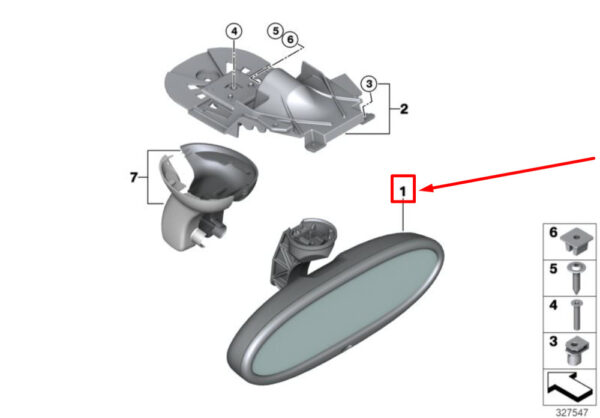 51169302882 - New Mini Clubman R55 Interior Rearview Mirror 51169302882 Original