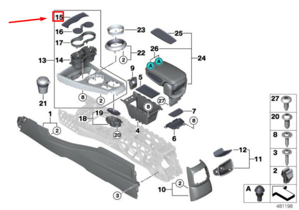 51169343805 - NEW OEM MINI COUNTRYMAN F60 FRONT CENTER CONSOLE MAT INSERT 51169343805 GENUINE