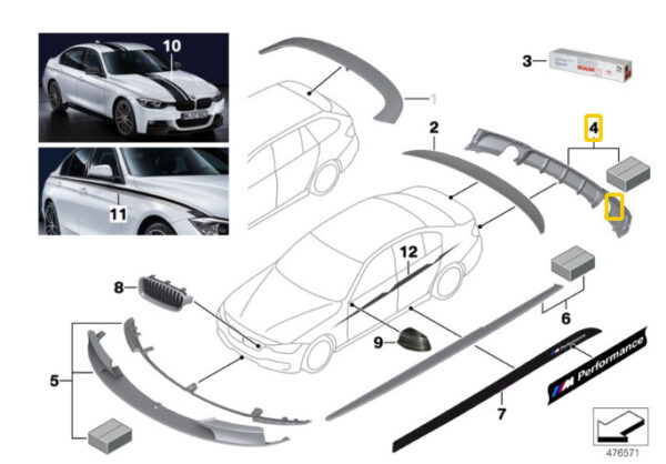 51192291417 | BMW F30 F31 F35 M PERFORMANCE DIFFUSER REAR SPORT BUMPER SPOILER 2291417- NEW ORIGINAL - Image 4