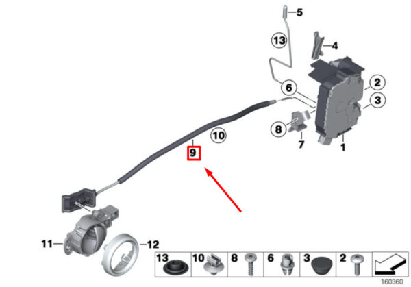 51212754525 - NEW OEM MINI CLUBMAN R55 FRONT INNER DOOR BOWDEN CABLE 51212754525 GENUINE