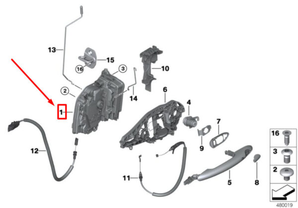 51217281936 - MINI F60 door system locking front right 51217281936 7281936 NEW ORIGINAL