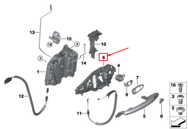 51217296457 - NEW MINI COOPER F55 REAR LEFT OUTSIDE DOOR HANDLE CARRIER 51217296457 ORIGINAL