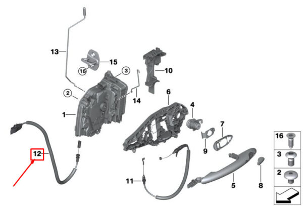 51217395357 - NEW MINI COUNTRYMAN F60 FRONT INNER DOOR OPENER BOWDEN CABLE 51217395357