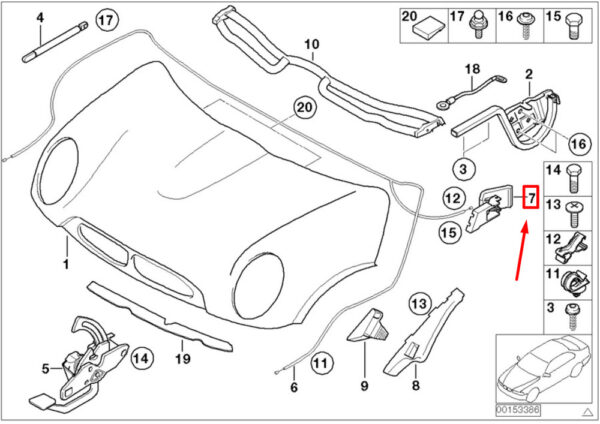 51231506882 - NEW OEM MINI CABRIO R52 FRONT HOOD RELEASE HANDLE 1506882 51231506882 GENUINE