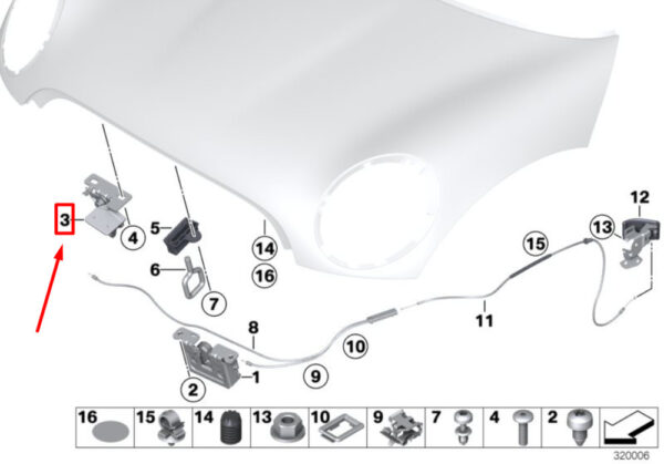 51232753420 - NEW OEM MINI COOPER R56 HOOD SAFETY CATCH 51232753420 GENUINE