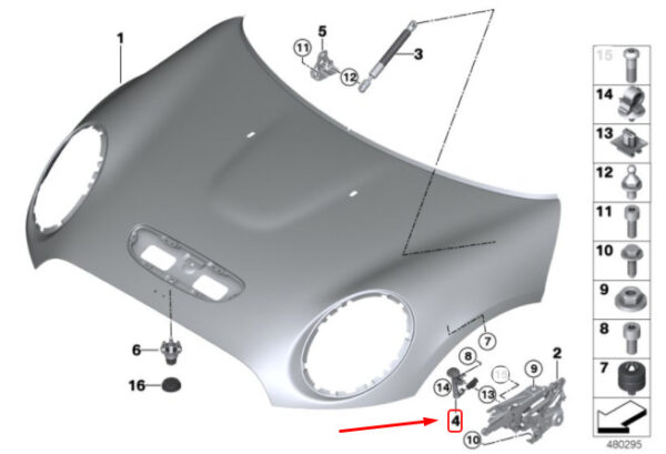 51237300581 - MINI COOPER F56 bonnet rear left 51237300581 7300581 NEW REAL