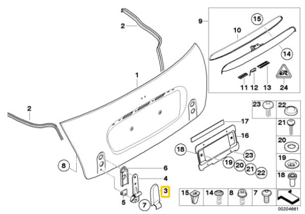 51247127550 - New Genuine MINI R52 Cabrio Boot Trunk Right Hinge Cover Chrome 7127550