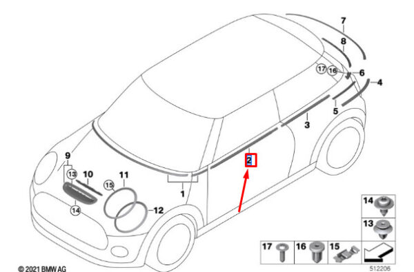 51335A3B953 - Mini Cooper F55 Front Left Door Bay Cover 51335A3B953 NEW GENUINE