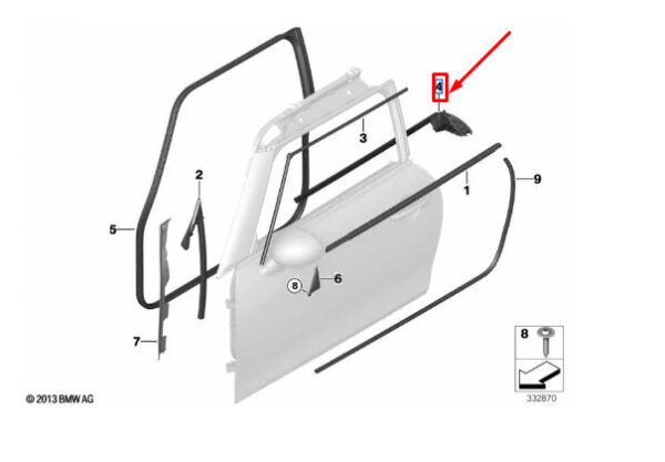 51335A4CF96 - Mini Cooper F56 Front Right Door Window Cavity Seal 51335A4CF96