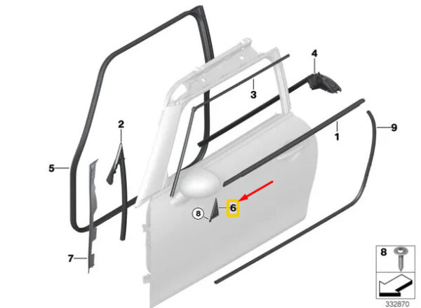 51337299988 - MINI COOPER F56 Front Right Door Triangle Corner Molding 51337299988 NEW GENUINE