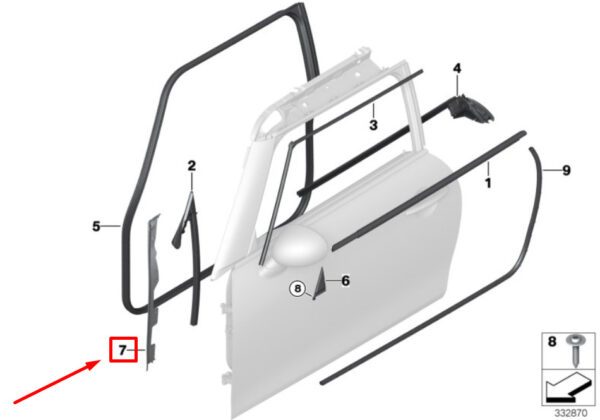 51337299997 - NEW MINI COOPER F56 FRONT LEFT DOOR A-PILLAR SEAL 51337299997 7299997 ORIGINAL