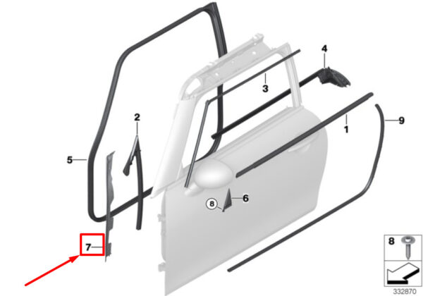 51337299998 - NEW MINI COOPER F56 FRONT RIGHT DOOR A-PILLAR SEAL 7299998 51337299998 ORIGINAL