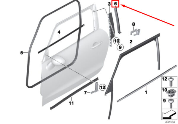 51339808894 - MINI PACEMAN R61 Gasket B-Pillar Right 51339808894 9808894 NEW ORIGINAL
