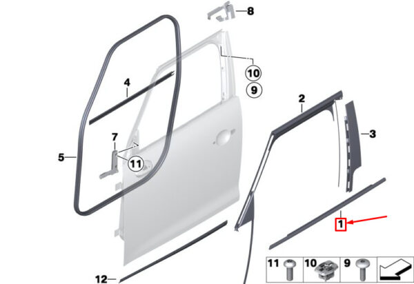 51339810467 - MINI COUNTRYMAN R60 FRONT LEFT DOOR WINDOW BELT DUCT 51339810467 GENUINE