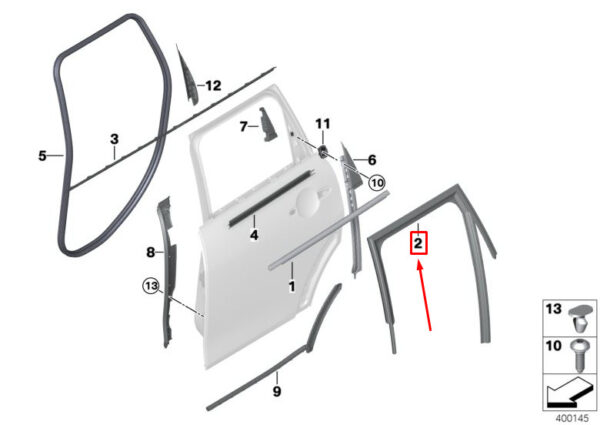 51357322444 - MINI COOPER F55 REAR LEFT DOOR WINDOW GUIDE 7322444 51357322444 NEW GENUINE