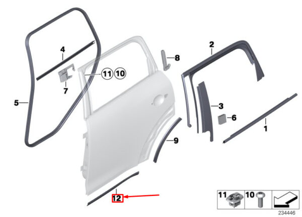 51359808047 - NEW MINI COUNTRYMAN R60 REAR LEFT LOWER DOOR GASKET 513598047 ORIGINAL