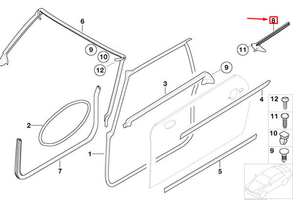 51367072930 - MINI CONVERTIBLE R52 CONVERTIBLE WINDOW CHANNEL REAR RIGHT 51367072930 NEW GENUINE