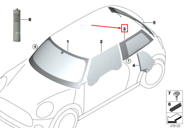 51377300018 - Mini Cooper F56 Rear Right Door Window Glass 51377300018 2014 13972363