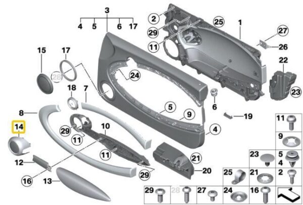 51412753686 - MINI R55 R56 Genuine Upper Speaker Grille Cover Silver Right Side 2753686 OEM