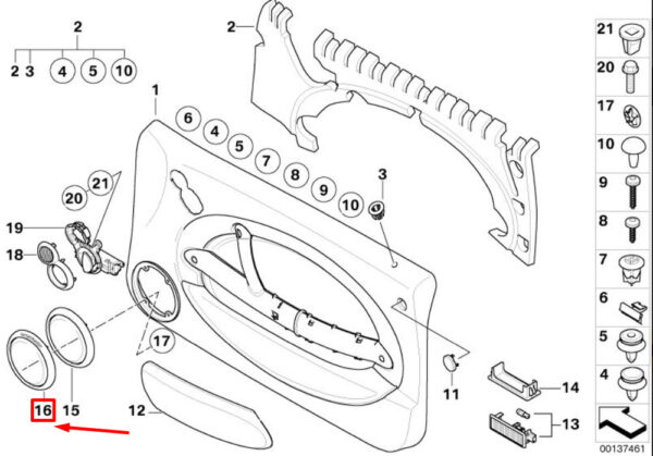 51417120174 - NEW OEM MINI COOPER R50, R53 FRONT RIGHT SPEAKER GRID 51417120174 GENUINE