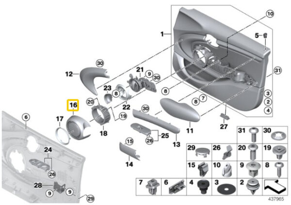 51417379984 - New Genuine MINI COOPER F55 Interior Cover for Speaker Front Right 7379984 OEM