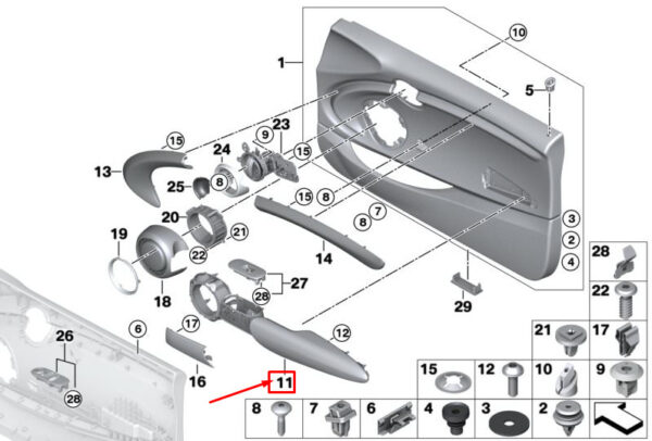51417412277 - MINI CONVERTIBLE F57 FRONT LEFT DOOR ARMREST 51417412277 7412277 NEW GENUINE