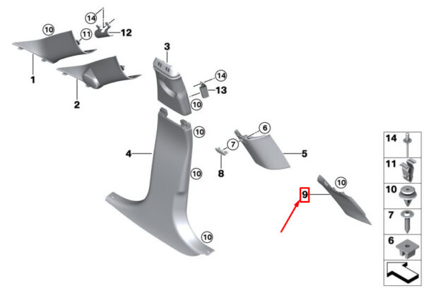 51437402904 - MINI CLUBMAN F54 Cover Pillar D Rear Right 51437402904 NEW GENUINE
