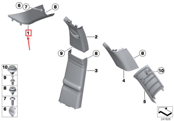 51439804668 - MINI COUNTRYMAN R60 Right Pillar A Cover 9804668 51439804668 NEW GENUINE