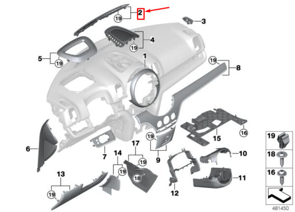 51459332763 - NEW MINI COUNTRYMAN F60 CENTER WINDSHIELD DEFROSTER TRIM 51459332763 ORIGINAL