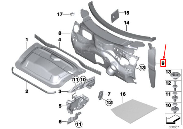 51489806947 - NEW MINI COUNTRYMAN R60 LEFT SIDE PANEL NOISE INSULATION 51489806947