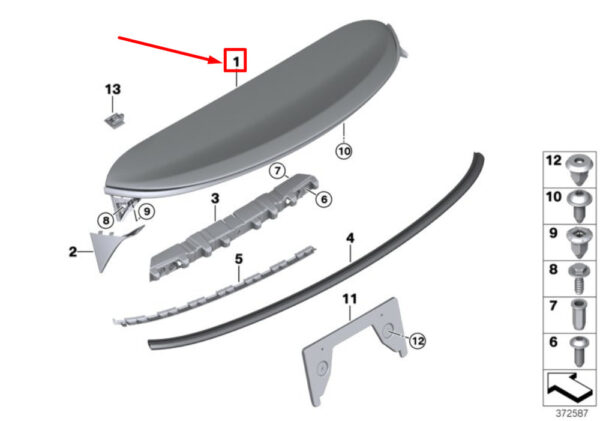 51627375856 - NEW MINI COOPER S F56 REAR PRIMED SPOILER 5162738856 ORIGINAL