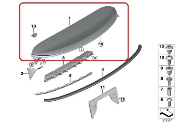 51627379605 - New Genuine MINI COOPER F55 JCW Rear Roof Upper Spoiler Primed 7379605 OEM