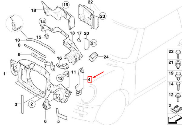 51647124280 - NEW MINI COOPER R50, R53 FRONT RIGHT PANEL GASKET 7124280 51647124280