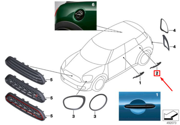 51712457415 - MINI CLUBMAN F54 Rear Left Outdoor Door Handle 51712457415 NEW GENUINE