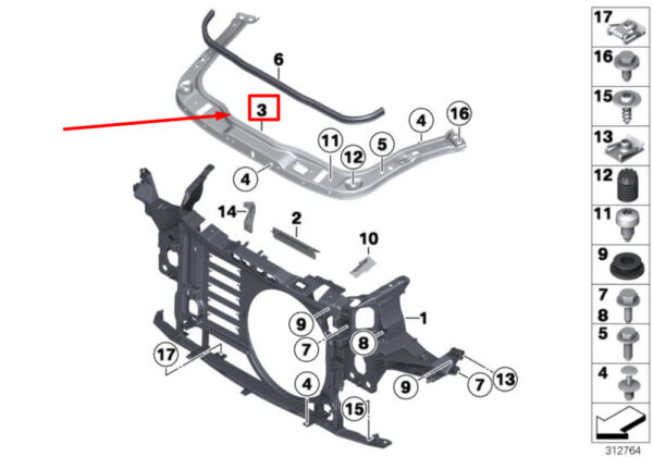 51712751260 - NEW OEM MINI COOPER R56 FRONT UPPER RADIATOR SUPPORT LOCK BRIDGE 51712751260
