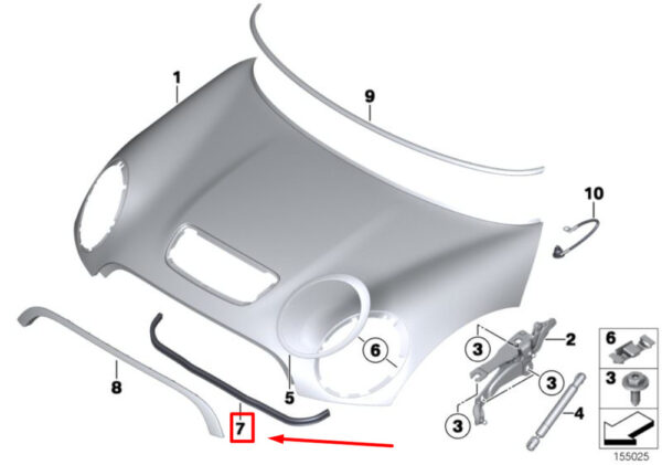 51712751261 - NEW MINI CLUBMAN R55 HOOD FRONT ENGINE SEAL 51712751261 ORIGINAL
