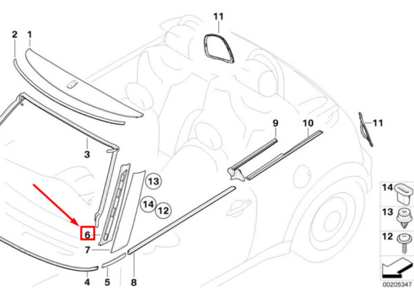 51717198507 - NEW OEM MINI CABRIO R57 LEFT A PILLAR GASKET FOA51717198507 7198507 GENUINE