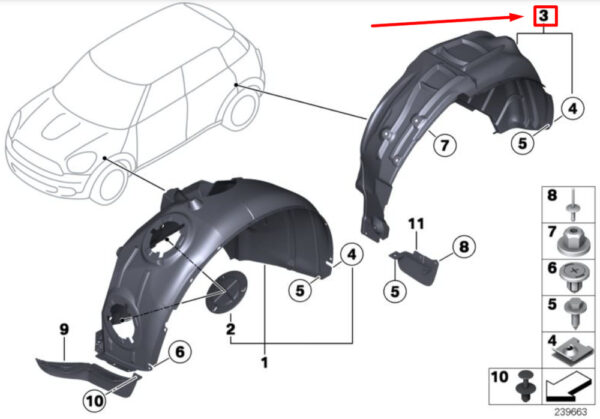 51719804693 - NEW MINI LANDSMANN R60 REAR LEFT INTERIOR FENDER LINER 9804693 51719804693