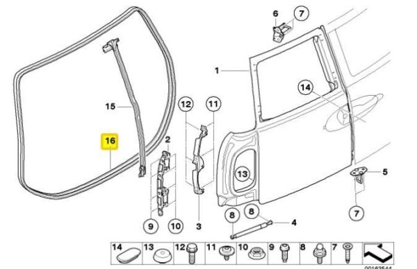 51762757822 - NEW MINI CLUBMAN R55 REAR STEP BARN DOOR SEAL WEATHERSTRIP 2757822 GENUINE
