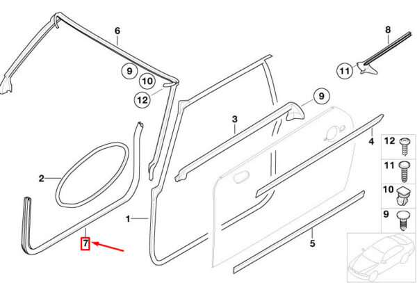 51767130007 - NEW MINI CABRIO R52 CONVERTIBLE FRONT LEFT DOOR SEAL 51767130007 7130007