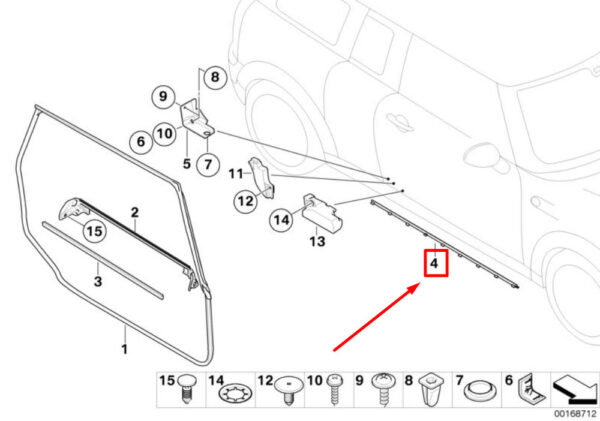 51767146093 - NEW MINI CLUBMAN R55 FRONT LOWER DOOR STRIP SEAL 7146093 51767146093