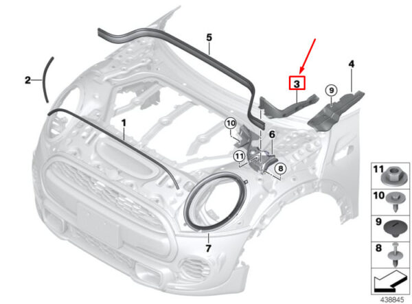 51767300563 - NEW MINI COOPER F56 FRONT LEFT FENDER SEALS 7300563 51767300563 ORIGINAL