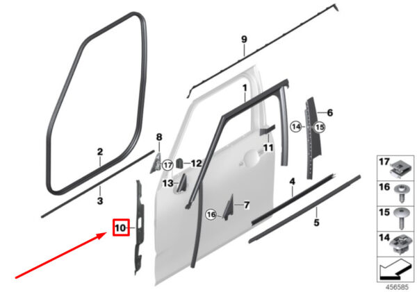 51767344151 - MINI CLUBMAN F54 Door A-Pillar Gasket Front Left 51767344151 7344151 NEW